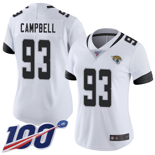 Nike Jacksonville Jaguars #93 Calais Campbell White Women Stitched NFL 100th Season Vapor Limited Jersey->women nfl jersey->Women Jersey